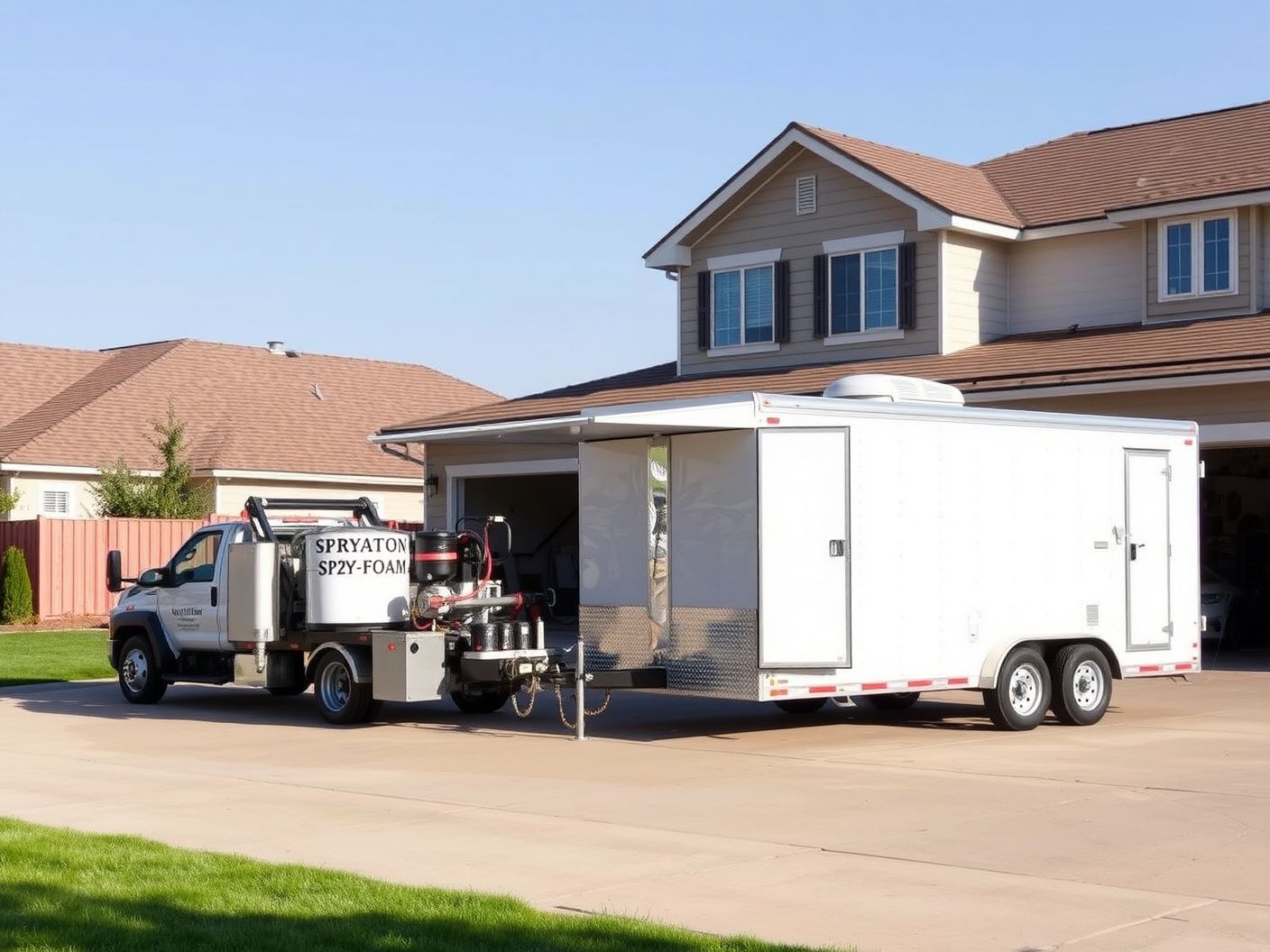 Spray foam rig trailer exterior parked at a jobsite